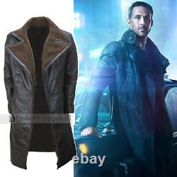Blade Runner 2049 Ryan Gosling Officer K Black Leather Shearling Coat Jacket