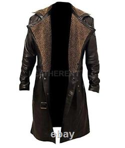 Men's Blade Runner 2049 Ryan Gosling (Officer K) Fur Leather Brown Long Coat