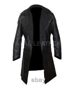 Mens Blade Runner 2049 Officer Ryan Gosling Fur Lapel Collar Trench Leather Coat