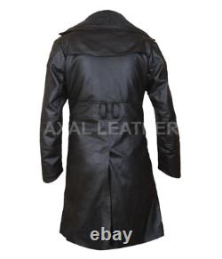 Mens Blade Runner 2049 Officer Ryan Gosling Fur Lapel Collar Trench Leather Coat